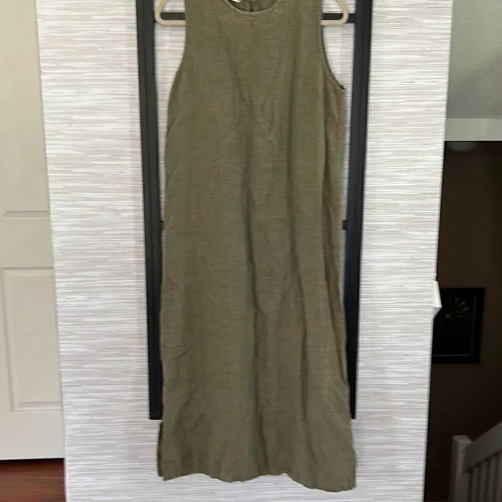 Bryn Walker olive long sheath dress 100% linen size M